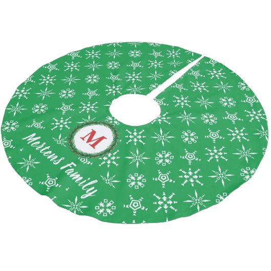 Monogramm Schneeflocken Polyester Weihnachtsbaumdecke (Schrägansicht)