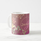 Monogramm-Schneeflocken und Rentiere Kaffeetasse (Vorderseite Links)