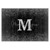 Monogramm-Schneidplatte für Schwarz-Silber-Glitzer Schneidebrett (Vorderseite)