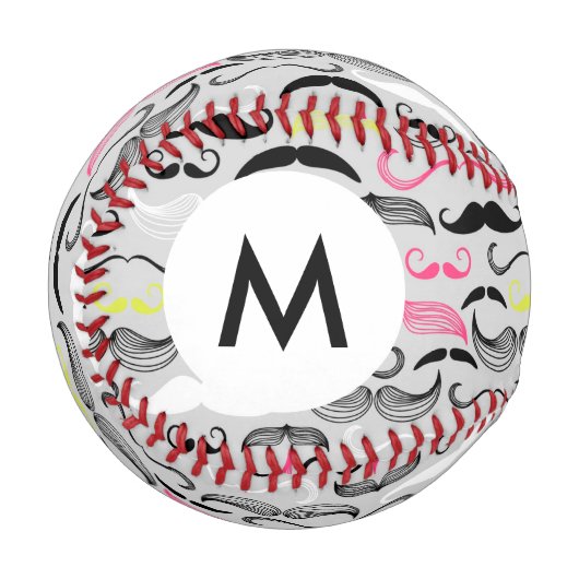 Monogramm-Schnurrbart-Muster, Retro-Stil Baseball (Vorderseite Links)