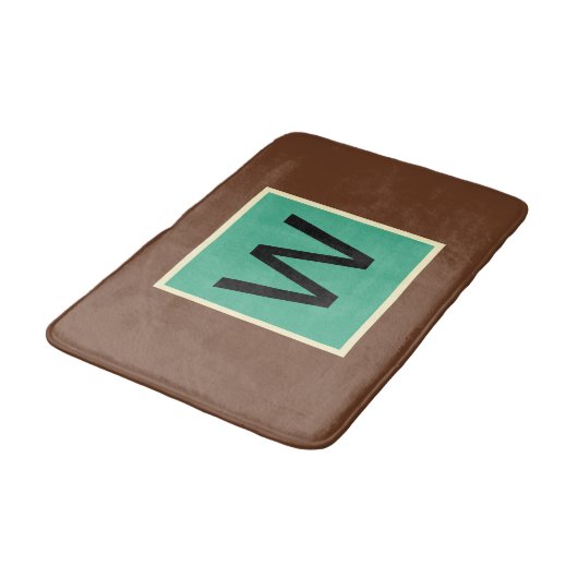 Monogramm Schokoladenbraun und dunkles Mintgrün Badematte (Schrägansicht)