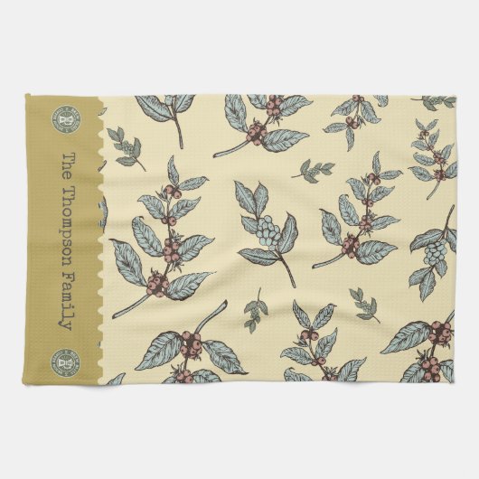 Monogramm schöne Farben Klassisches Kaffeemuster Geschirrtuch (Horizontal)