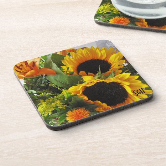 Monogramm, schöne Florals Herbst Sonnenblumen (6) Getränkeuntersetzer (Linke Seite)