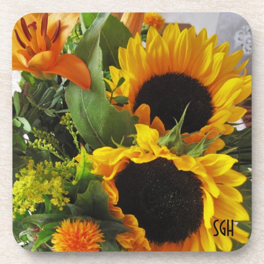 Monogramm, schöne Florals Herbst Sonnenblumen (6) Getränkeuntersetzer (Vorderseite)