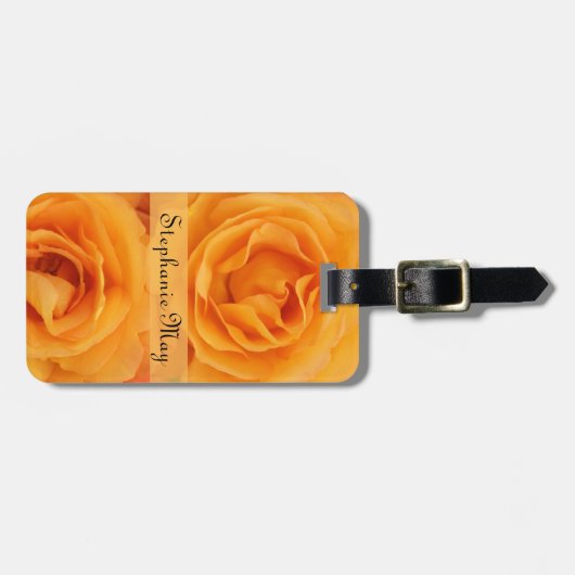 Monogramm-schöne gelb-orangee hybride Tee-Rosen Gepäckanhänger (Vorderseite horizontal)