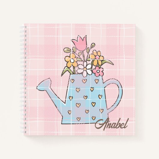 Monogramm schöne handgezeichnete Botanik Pink Blau Notizblock (Vorderseite)