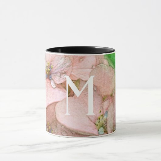 Monogramm Schöne Pfirsichfarben Blume Tasse (Zentrum)