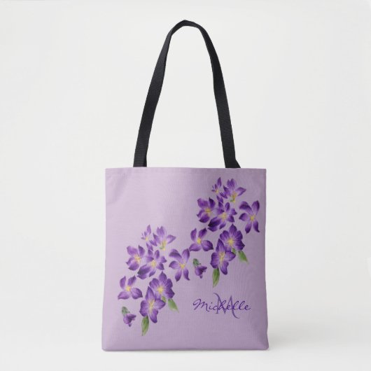 Monogramm Schöne Violett-Blume Tasche (Vorderseite)