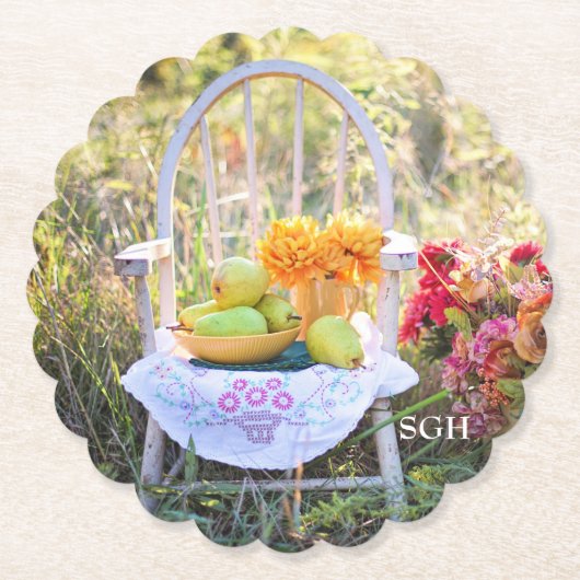 Monogramm, schöner Herbstdruck, Scallop Untersetzer (Vorderseite)