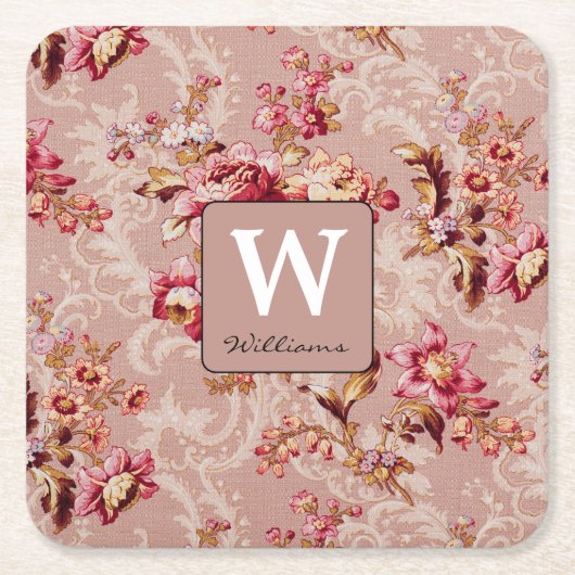 Monogramm schönes Muster Trendy Retro Rechteckiger Pappuntersetzer (Vorderseite)