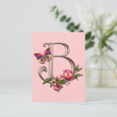 MONOGRAMM SCHREIBEN B MIT ROSE UND SCHALTFLÄCHE POSTKARTE (Stehend Vorderseite)
