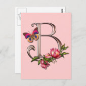 MONOGRAMM SCHREIBEN B MIT ROSE UND SCHALTFLÄCHE POSTKARTE (Vorne/Hinten)