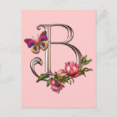 MONOGRAMM SCHREIBEN B MIT ROSE UND SCHALTFLÄCHE POSTKARTE (Vorderseite)