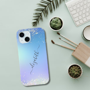 Monogramm-Schrift Blau Lila Glitter Trendig Case-Mate iPhone Hülle
