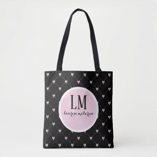 Monogramm-Schrift-Bogen-Tasche – Schwarz & Pink Tasche (Vorderseite)
