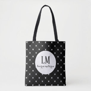 Monogramm-Schrift-Bogen-Tasche – Schwarz & Weiß Tasche