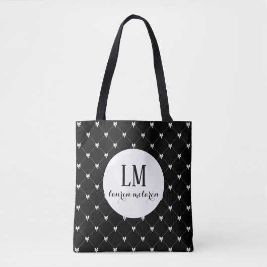 Monogramm-Schrift-Bogen-Tasche – Schwarz & Weiß Tasche (Vorderseite)