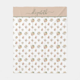 Monogramm Schrift Boho Pampas Gras Rosa Beige Grün Fleecedecke