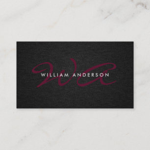 Monogramm Schrift Corporate Minimal Schwarz Leinen Visitenkarte
