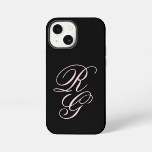 Monogramm Schrift Initialen Rosa & Schwarz Chic iPhone 13 Mini Hülle