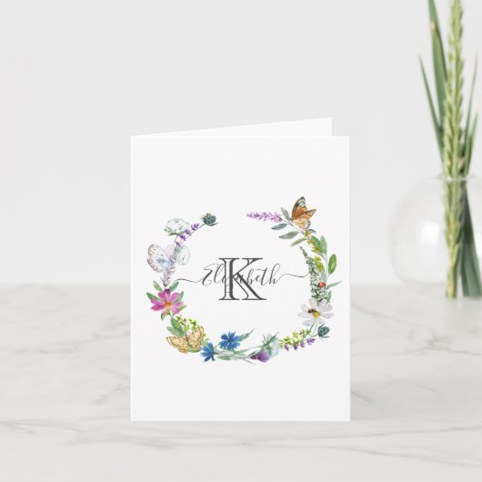 Monogramm Schrift Kalligrafie Schmetterlinge Blume (Vorderseite)