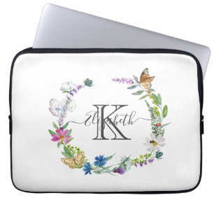 Monogramm Schrift Kalligrafie Schmetterlinge Blume Laptopschutzhülle