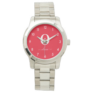 Monogramm Schrift Name Personalisiert Rot und Weiß Armbanduhr