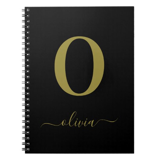 Monogramm Schrift Name Personalisiert Schwarz und Notizblock (Vorderseite)