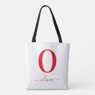 Monogramm Schrift Name Personalisiert Weiß und Rot Tasche