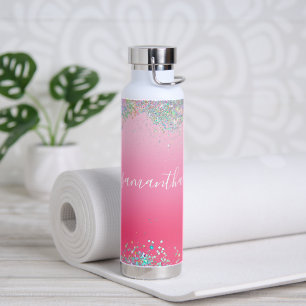 Monogramm-Schrift-Name Rosa Glitter Girly Glam Bli Trinkflasche