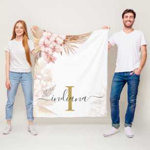 Monogramm Schrift Pampas Gras Name Anfangsbuchstab Fleecedecke