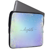 Monogramm Schrift Regenbogen Glitter Blau Lila Laptopschutzhülle (Vorne Rechts)