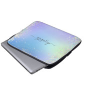 Monogramm Schrift Regenbogen Glitter Blau Lila Laptopschutzhülle (Vorne Knopf)