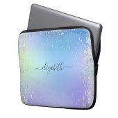 Monogramm Schrift Regenbogen Glitter Blau Lila Laptopschutzhülle (Vorderseite Links)
