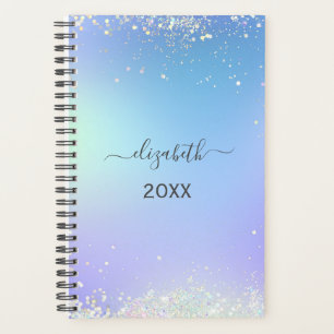 Monogramm Schrift Regenbogen Glitter Blau Lila Planer