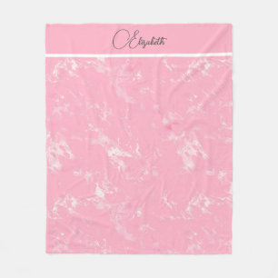 Monogramm Schrift Rosa Weiß Grau Marmor Trend Fleecedecke