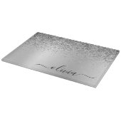 Monogramm Schrift Silber Schwarz Glitter Mädchen N Schneidebrett (Ecke)