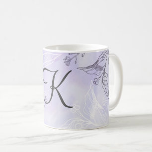 Monogramm-Schrift Weiß Grau Lila Blumen Kaffeetasse