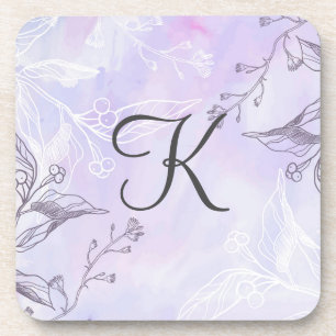 Monogramm Schrift Weiß Grau Lila Floral Getränkeuntersetzer