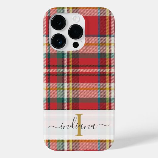 Monogramm Schriftname Karomuster Rot Rustikal Case-Mate iPhone Hülle (Rückseite)