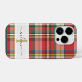 Monogramm Schriftname Karomuster Rot Rustikal iPhone Hülle (Rückseite (Horizontal))