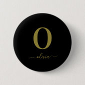 Monogramm Schriftname Personalisiert Schwarz und G Button (Vorderseite)