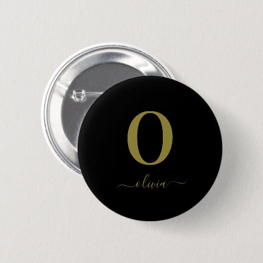 Monogramm Schriftname Personalisiert Schwarz und G Button (Vorne & Hinten)