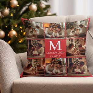 Monogramm-Schriftzug Multi-Foto-Familien-Geschenk Kissen