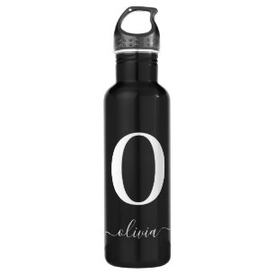 Monogramm Schriftzug Name Personalisiert Schwarz u Edelstahlflasche