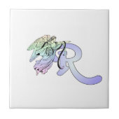 MONOGRAMM-Schutzengel-Blau des Buchstabe-R Fliese (Vorderseite)