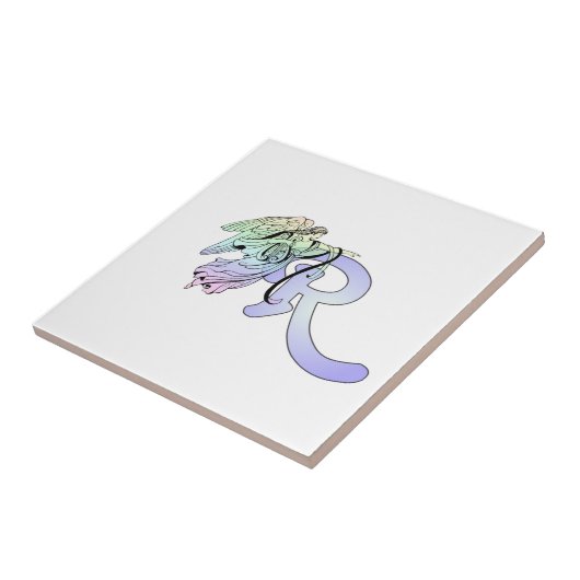 MONOGRAMM-Schutzengel-Blau des Buchstabe-R Fliese (Seite)