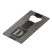 Monogramm Schwarz/Aluminiumsilber Kreditkarten Flaschenöffner (Rückseite Schrägansicht)