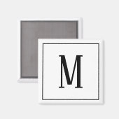 Monogramm Schwarz auf dem weißen Quadrat Magnet (Vorderseite/Rückseite)