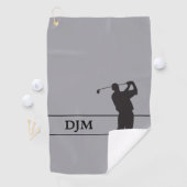 Monogramm Schwarz auf der grauen Silhouette Golfer Golfhandtuch (Insitu)